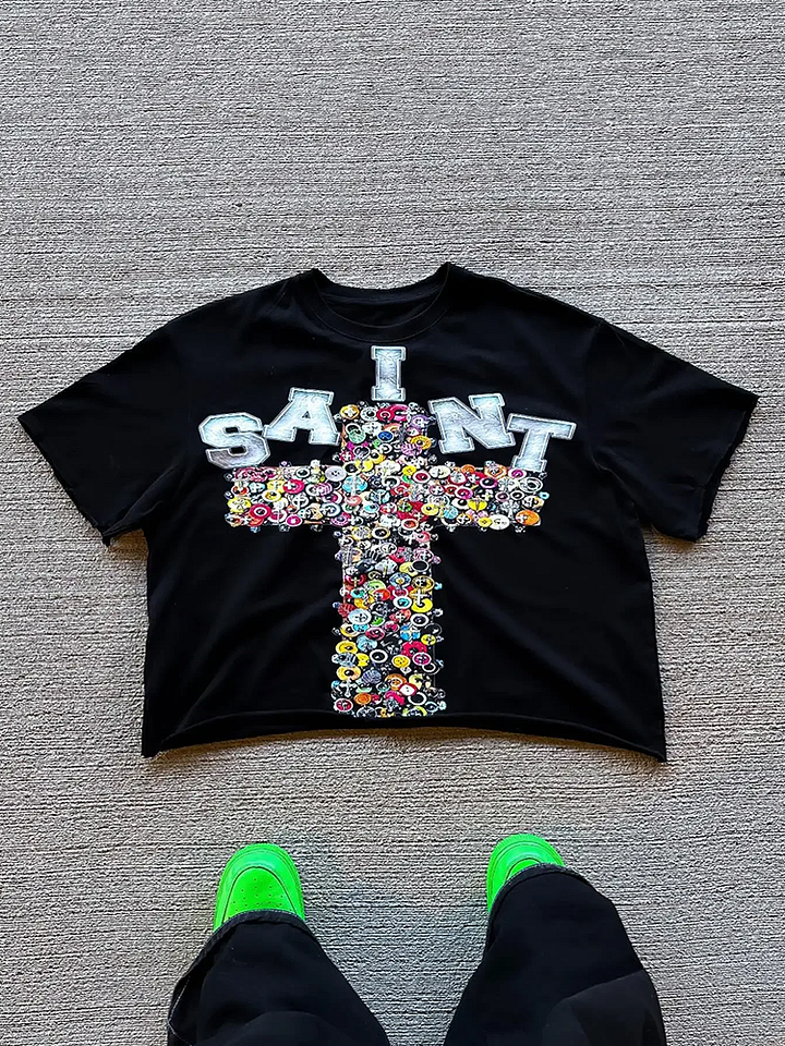 Vintage Saint Cross Art Graphic Cotton T-Shirt