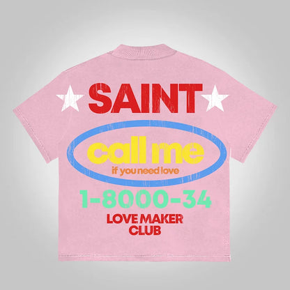 Vintage Saint Call Me If You Need Love Graphic Short T-Shirt