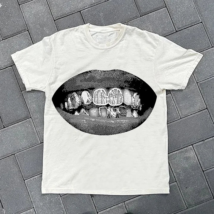 Retro Unisex Lip Print Cotton T-Shirt