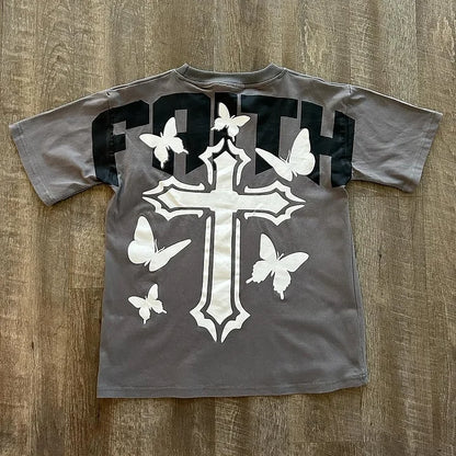 Vintage Faith Cross Graphic Cotton T-Shirt