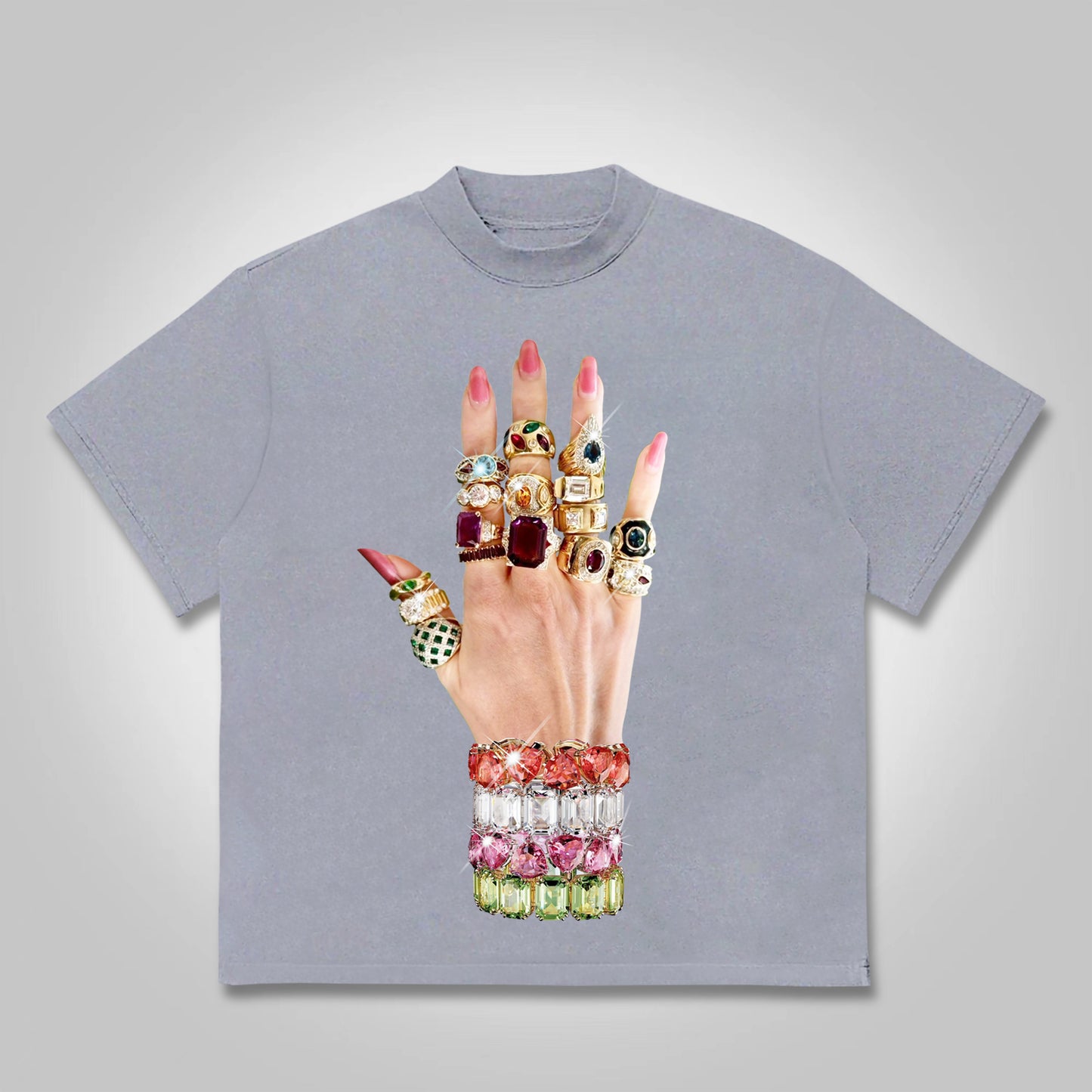 Colorful Art Bracelet And Ring Print Cotton T-shirt