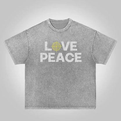 Love Peace Retro Deconstructed Gun Graphic Acid Wash T-shirt