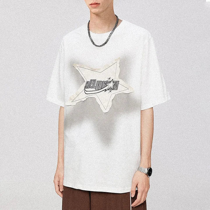 Unisex Embroidery Star Graphic Street Cotton T-Shirts