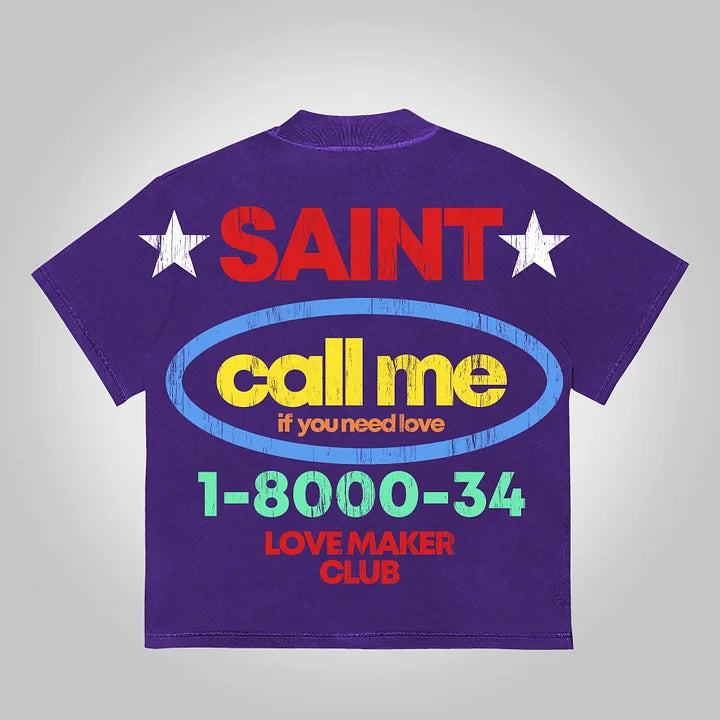 Vintage Saint Call Me If You Need Love Graphic Short T-Shirt