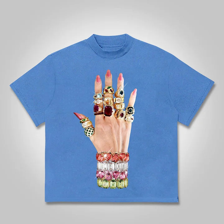 Colorful Art Bracelet And Ring Print Cotton T-shirt