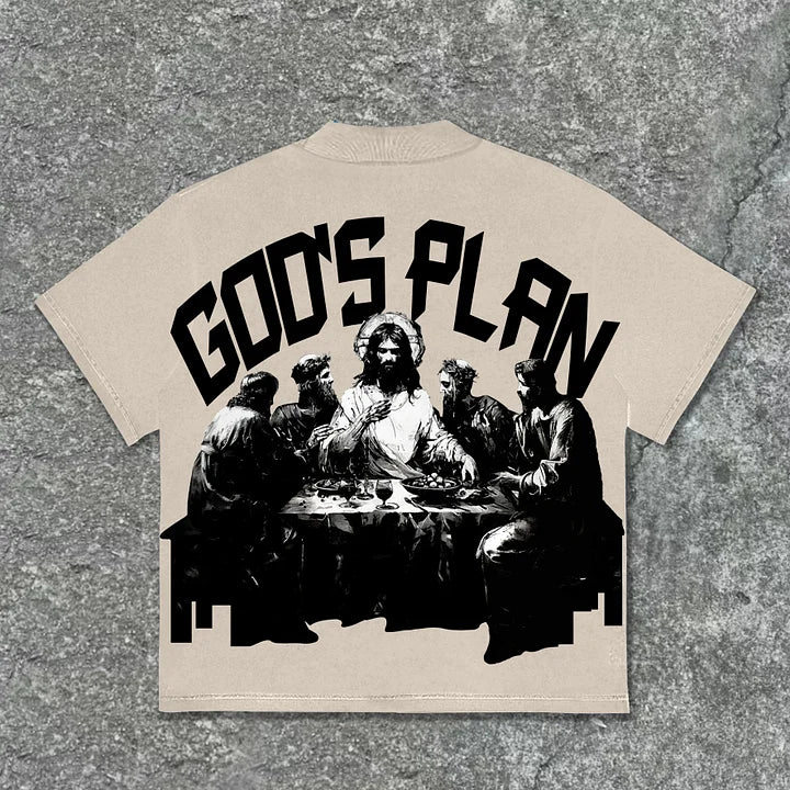 Unisex Men's God's Plan Faith Vintage Graphic Street Cotton T-Shirt