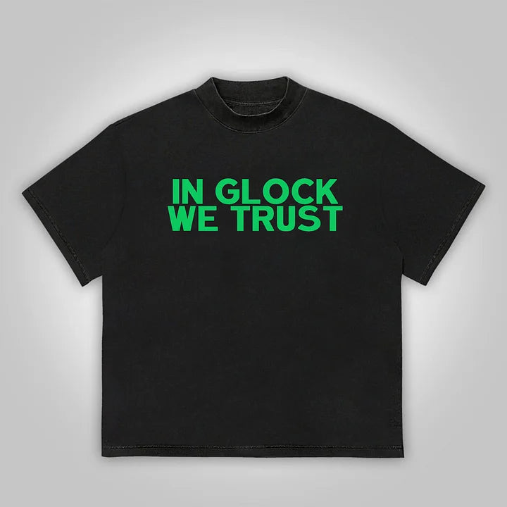 Vintage In Glock We Trust Graphic Cotton T-Shirt