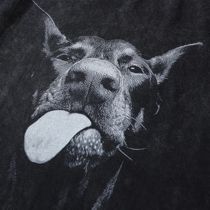 Vintage Cute Doberman Dog Graphic Acid Washed T-Shirt