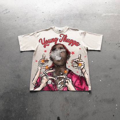 Young Thugga Vintage Graphics Print Cotton T-Shirt