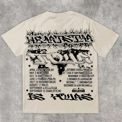 Vintage Heart Star Worldwide Print Graphic Cotton T-Shirt