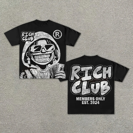 Vintage Cartoon Portrait Of Rich Club Graphic Cotton T-Shirt