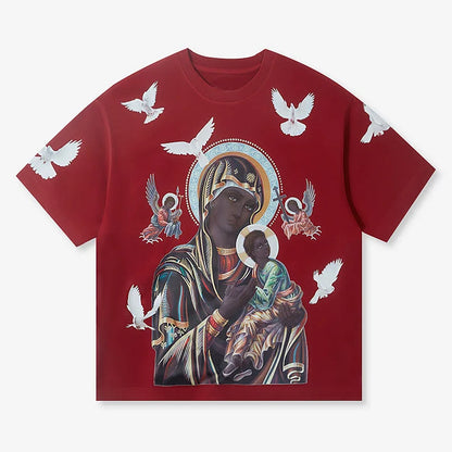 Unisex Black Madonna And Child Graphic Cotton T-Shirt