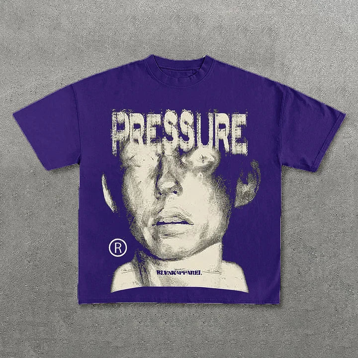 Retro Pressure Graphic Print Cotton T-Shirt