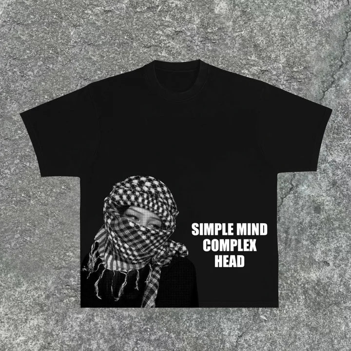 Men's Simple Mind X Complex Head Print Cotton T-Shirt