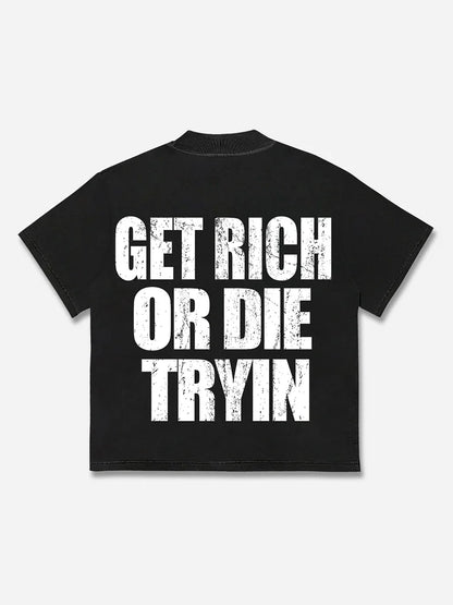 Vintage Get Rich Money Portrait Print Cotton T-shirt