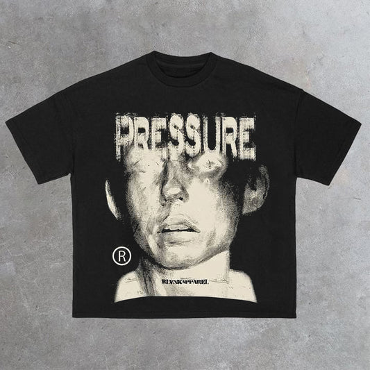 Retro Pressure Graphic Print Cotton T-Shirt