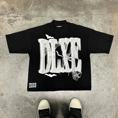 Vintage Dlxe Bat Graphic Casual Street T-Shirt