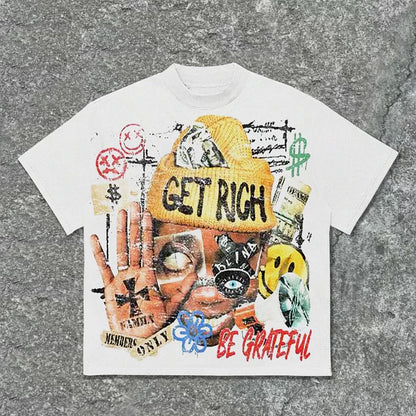 Vingate Get Rich Abstract Portrait Graphics Cotton T-Shirt