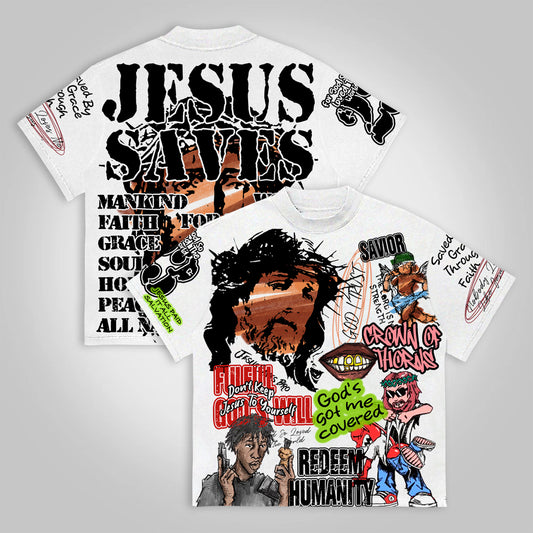 Vintage Graffiti Jesus Graphic Cotton T-shirt