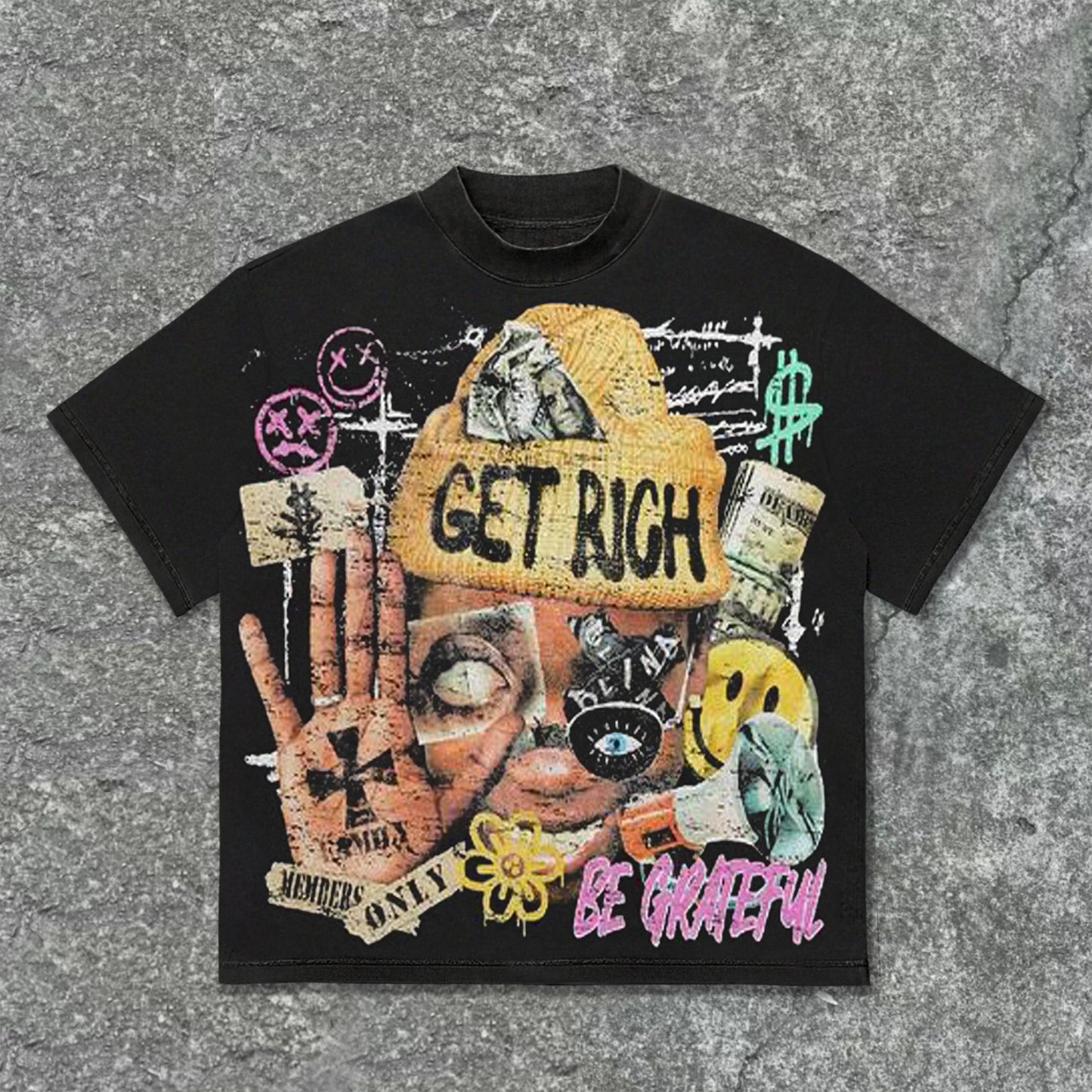 Vingate Get Rich Abstract Portrait Graphics Cotton T-Shirt