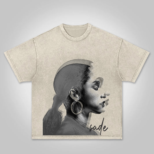 Vintage Sade Adu Print Acid Wash T-shirt