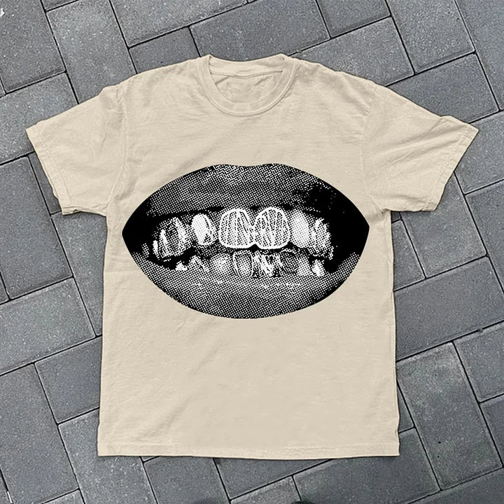 Retro Unisex Lip Print Cotton T-Shirt