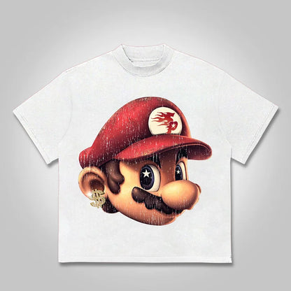 Y2k Vintage Cartoon Game Big Head Cotton T-shirt