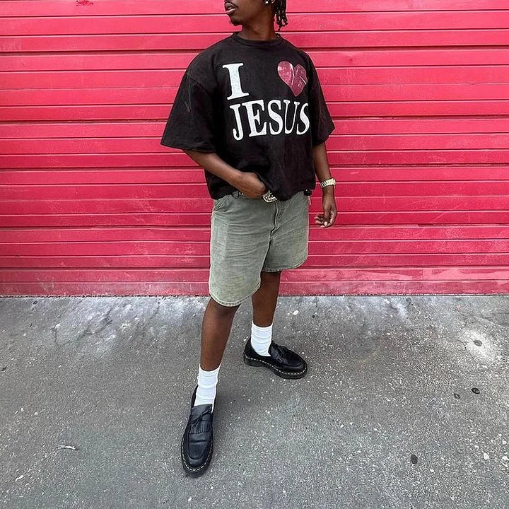 I Love Jesus Graphic Black Cotton T-Shirt