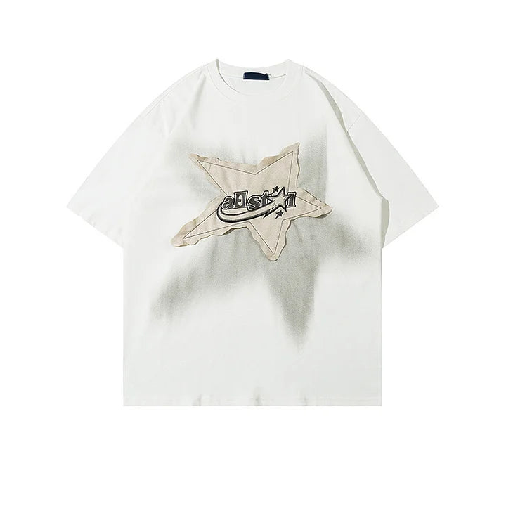 Unisex Embroidery Star Graphic Street Cotton T-Shirts