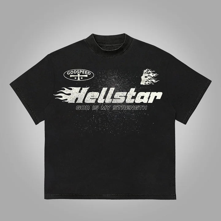 Hellstar Flame Jesus Silhouette Network Vintage Graphics Cotton T-Shirt