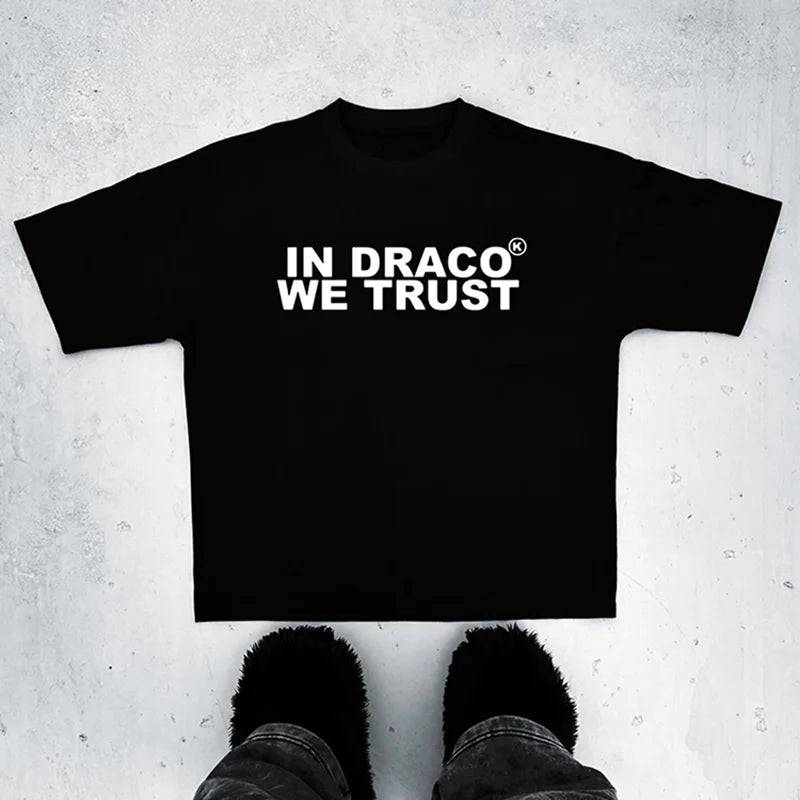 Vintage In Draco We Trust Graphic Cotton T-Shirt