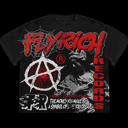 Y2k Vintage Flyrich 2019 World Graphic Cotton T-Shirt