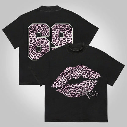 No. 69 Leopard Lips Graphic Cotton T-shirt