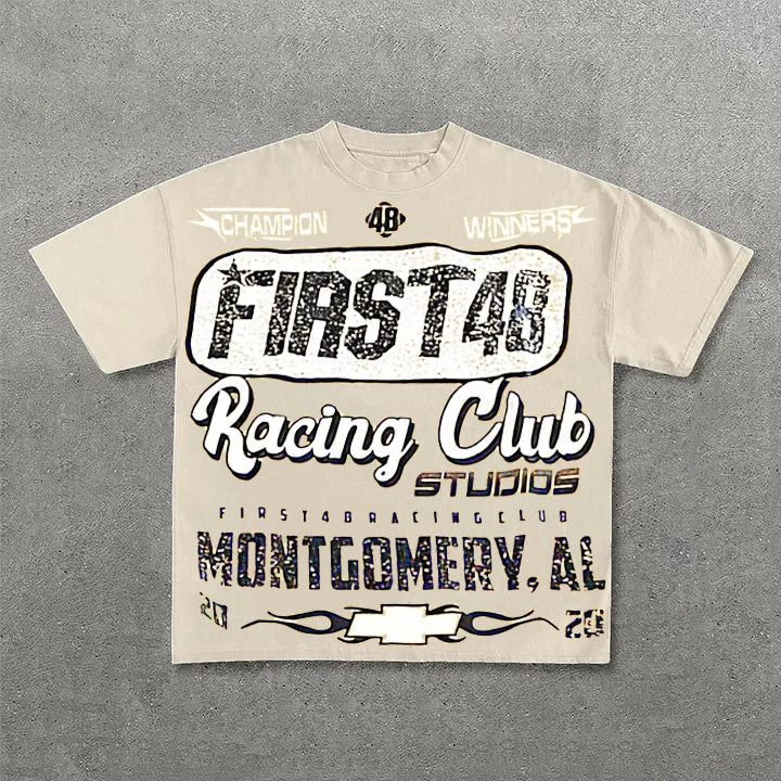 First48 Racing Club Vintage Print Graphic Cotton T-Shirt