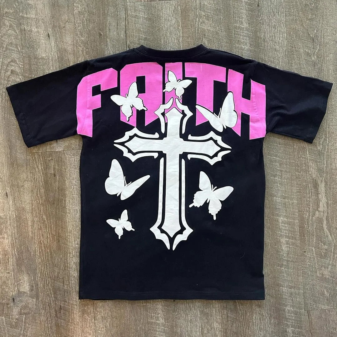 Vintage Faith Cross Graphic Cotton T-Shirt