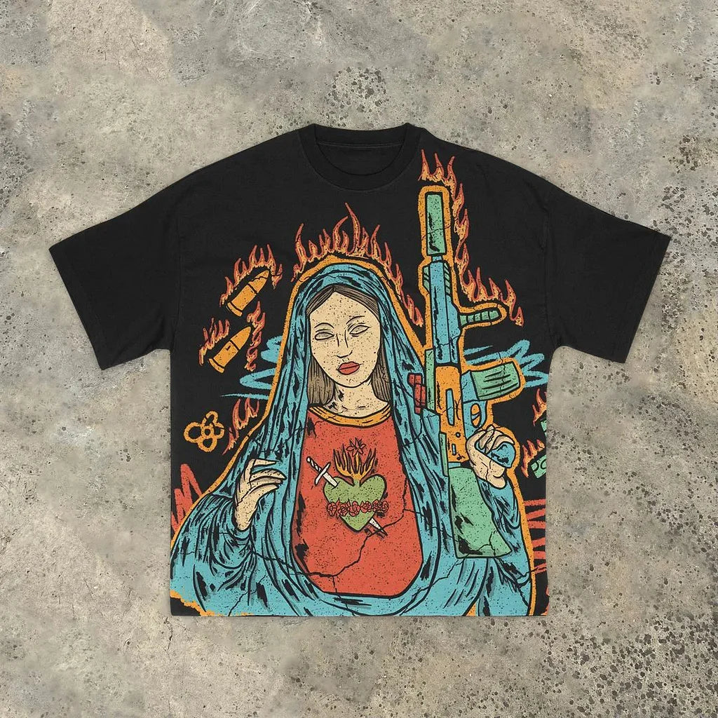 Fire Goddess Print Vintage T-Shirt