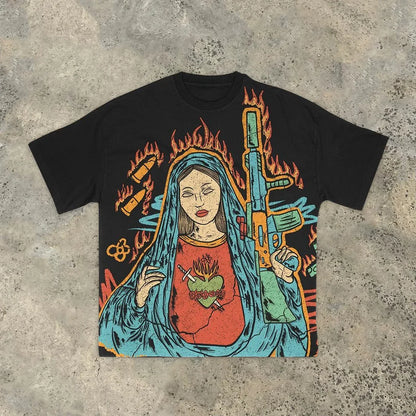 Fire Goddess Print Vintage T-Shirt