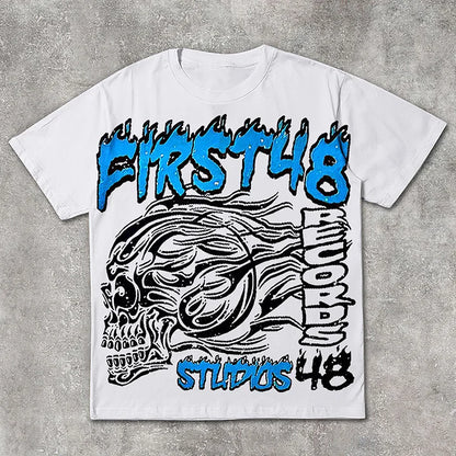 First 48 Skull Printed Graphic Cotton Short Sleeve T-Shirt