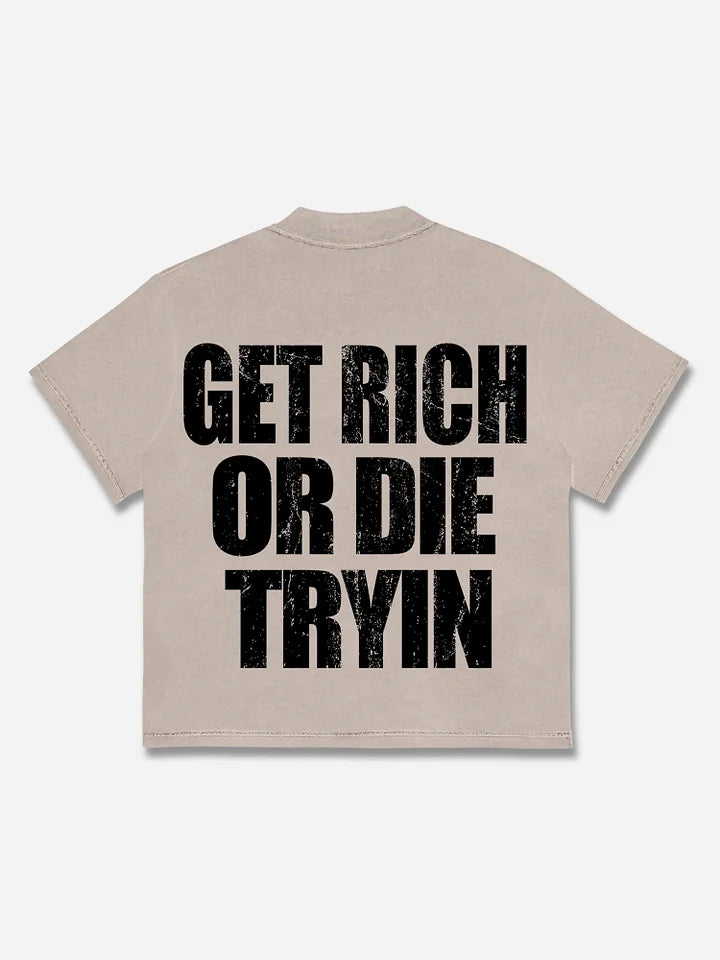 Vintage Get Rich Money Portrait Print Cotton T-shirt