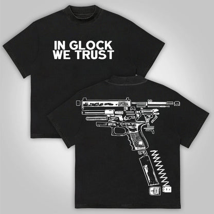 Vintage In Glock We Trust Graphic Cotton T-Shirt