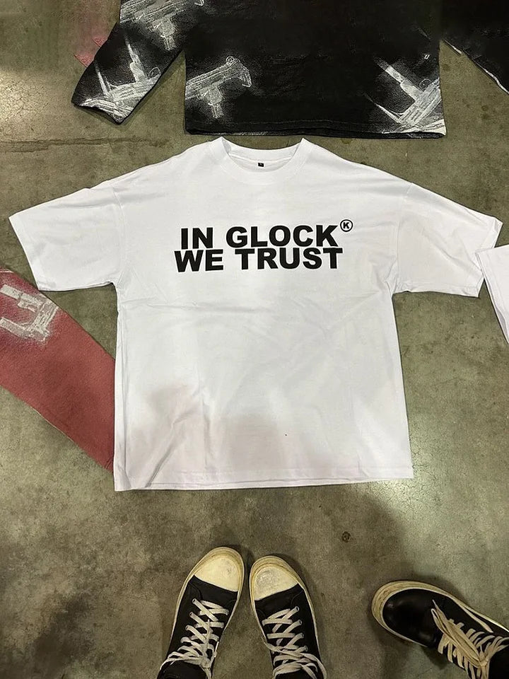 In Glock We Trust Print Casual Cotton Short Sleeve T-Shirt