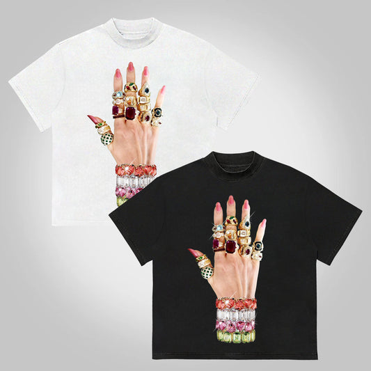 Colorful Art Bracelet And Ring Print Cotton T-shirt