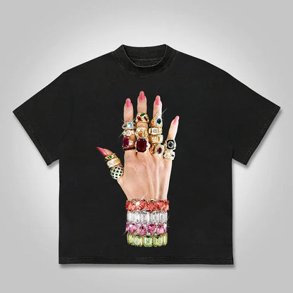 Colorful Art Bracelet And Ring Print Cotton T-shirt