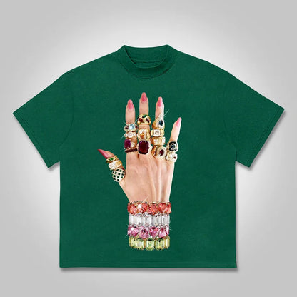 Colorful Art Bracelet And Ring Print Cotton T-shirt