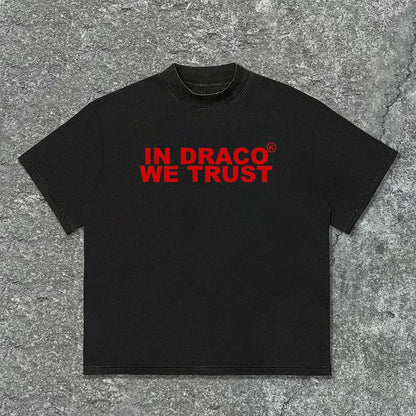 Vintage In Draco We Trust Graphic Cotton T-Shirt