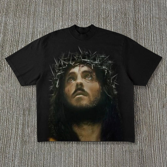 Vintage Fear No Man But God Jesus Graphic 100% Cotton Short Sleeve T-Shirt