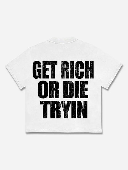 Vintage Get Rich Money Portrait Print Cotton T-shirt