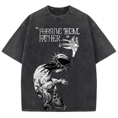 Street Casual Forgive Them Father Printed Washed T-Shirt