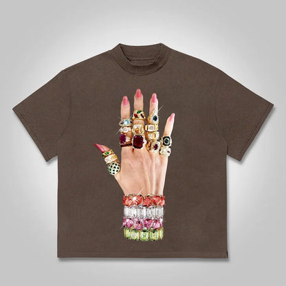 Colorful Art Bracelet And Ring Print Cotton T-shirt