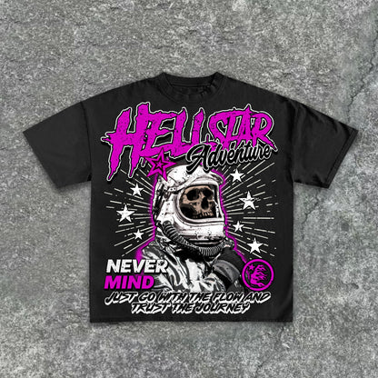 Astronaut of Skull Retro Graphic Cotton T-Shirt